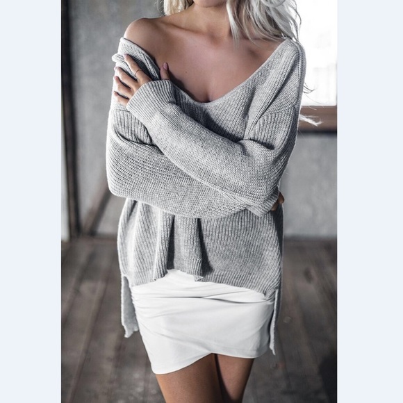 Sexy V-Neck Dusty Purple Cozy Casual Sweater - Picture 4 of 6